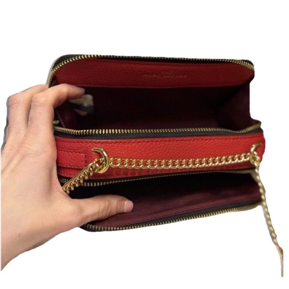 Marc Jacobs The Leather Crossbody Bag Deep Red With Gold Chain Strap - Picture 9 of 13